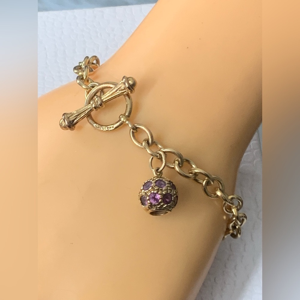 Stunning Gold Plated Over 925 Sterling Silver Bracelet with Synthetic Ruby Charm